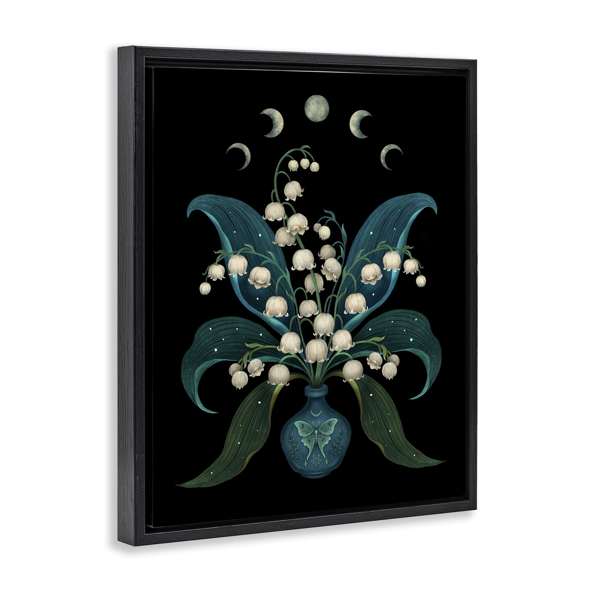 Stupell Industries Lunar Lily Of Valley Black Framed Floater Canvas Wall Art, design by Episodic Drawings