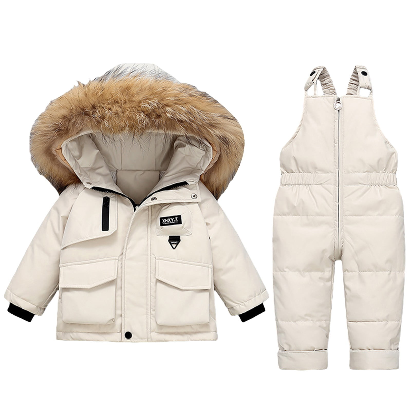 Toddler Baby Boys Girls Snowsuit 2 Piece Outfits Bib Sno𝐰 Pants and Ski Jacket Winter Windproof Outdoor Snowboarding Ski Suit