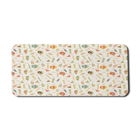 Birthday Computer Mouse Pad, Celebration of Aging Every Year with Festive Ornaments Colorful Composition, Rectangle Non-Slip Rubber Mousepad X-Large, 35" x 15", Ivory Multicolor, by Ambesonne