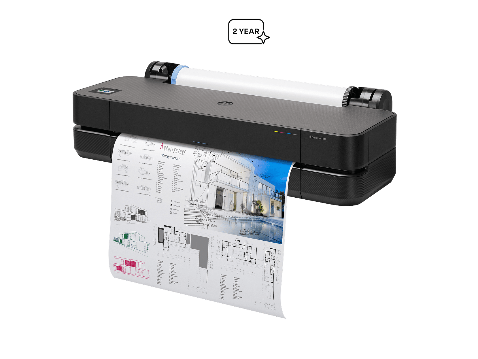 HP DesignJet T210 Large Format 24" Plotter Printer – Compact,  High-Precision CAD & Poster Printer with 2 year warranty