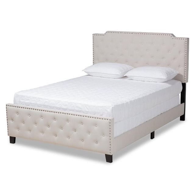 Baxton Studio Lit Grand Size en Bois Transitionnel Beige avec Boutons Capitonnés