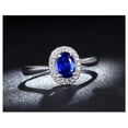 thumbnail image 5 of Halo 1.50 Carat 8x6mm Oval Shape Blue Sapphire Moissanite Diamond Engagement Ring in 10k White Gold for Her, 5 of 5