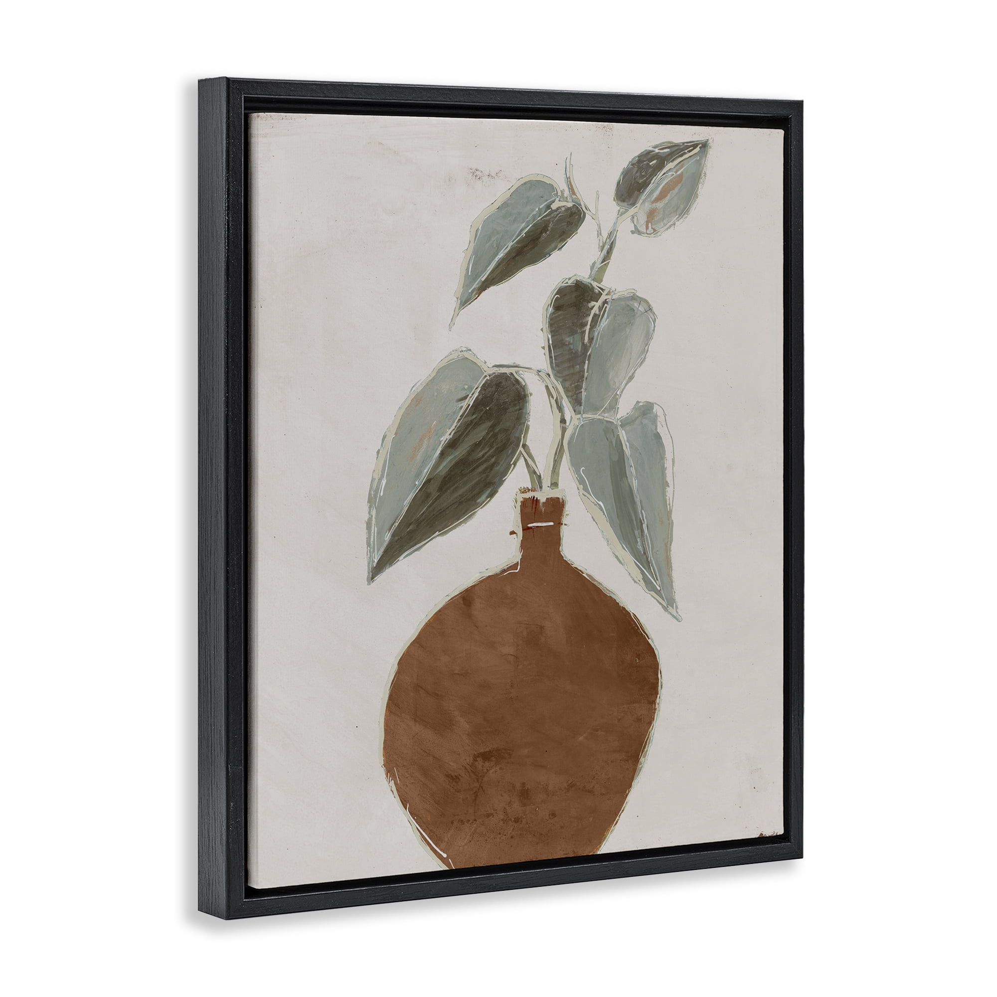 Stupell Industries Natural Tan Greenery Plants & Flowers Painting Black Floater Framed Canvas Art Print Wall Art, 25 x 31