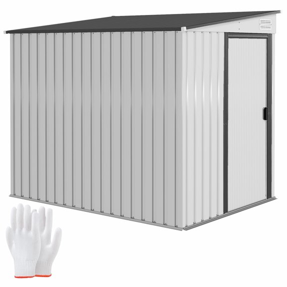 Outsunny 5 x 7FT Lean to Outdoor Storage Shed w/ Foundation, White