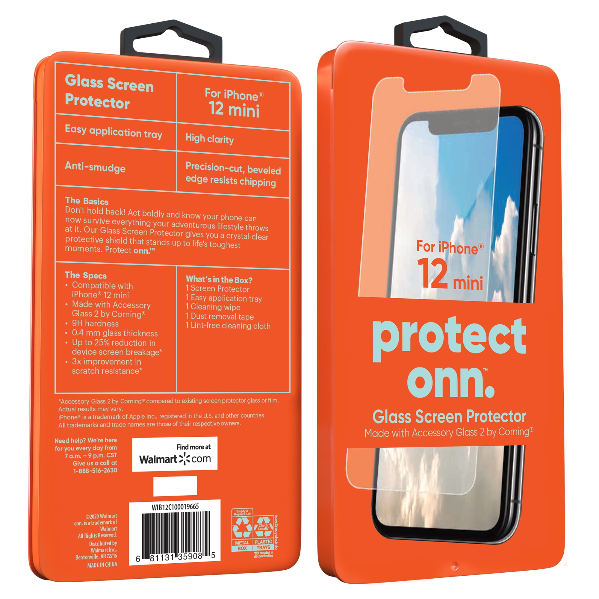 onn. Corning Glass Screen Protector for iPhone 12 mini