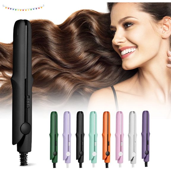 2-in-1 Mini Curling Wand Flat Iron Hair Straightener, 2025 New Mini Dual Purpose Curling Iron, Portable Travel Curling Wand for Women Short Hair Short and All Hair Types (Black)