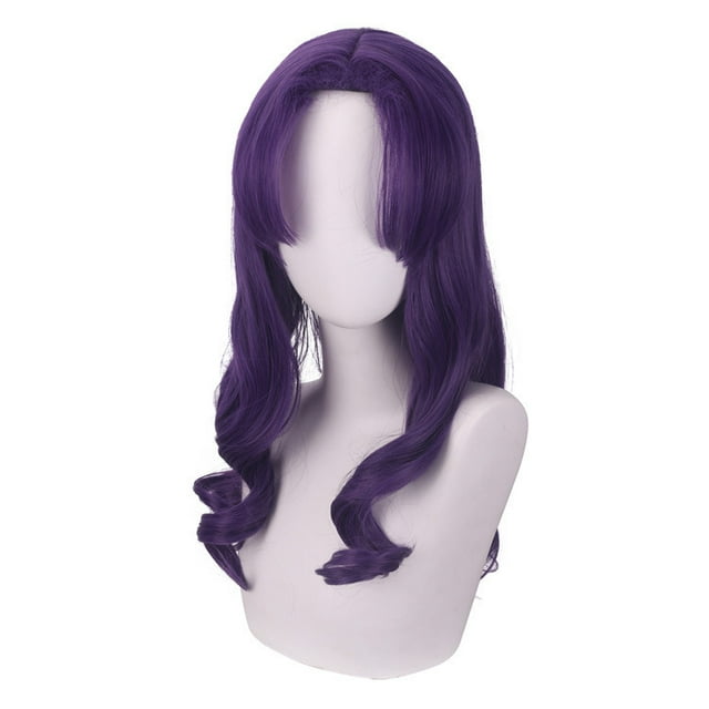 Peluca para cosplay anime, larga y ondulada, color morado, resistente al calor, 55 cm