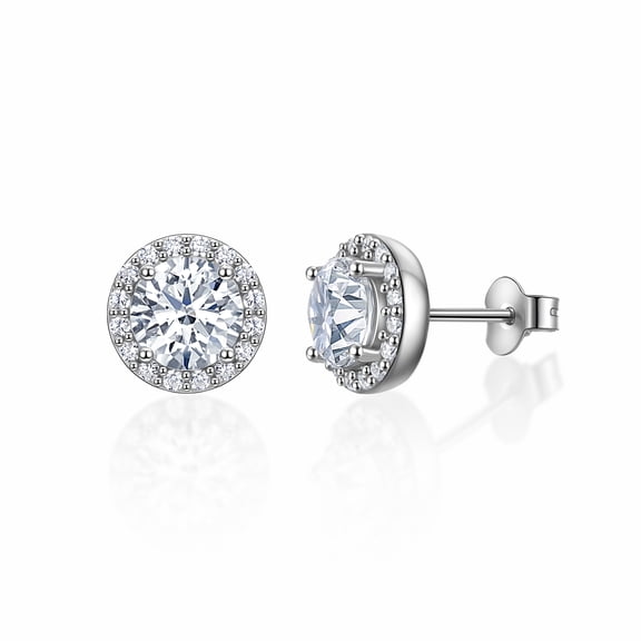 FANCIME Sterling Silver 6.5mm Simulated Diamond Main Stone CZ Cubic Zirconia Halo Stud Earrings for Women