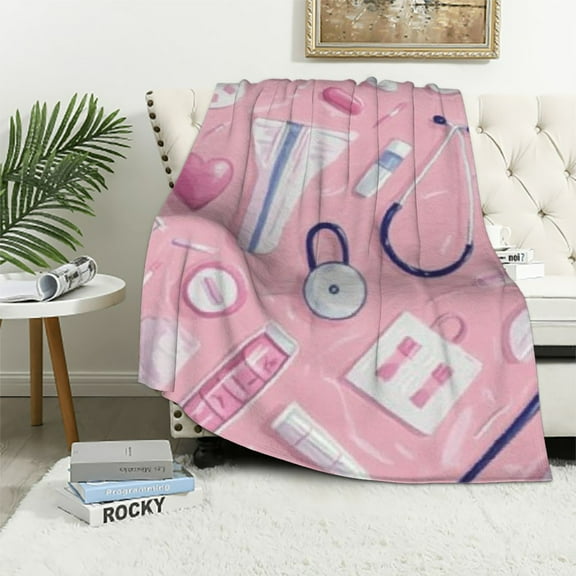 SHERONV Nurse Blanket, Pink Nurse Gifts Flannel Throw Blankets,Soft Warm Lightweight Cozy Plush Nursing Graduation Throws for Bedroom Sofa Office Home Decor Gifts for Women Girls 40x50in