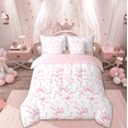thumbnail image 3 of jejeloiu Cute Bowknot Twin Bedding Sets 7-Piece,Ribbon Bow Bedding Comforter Set,Pink White Sheet Sets For Girls,Super Cozy Bedroom Decor Reversible, 3 of 9