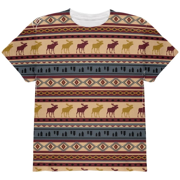 Autumn Moose Adirondack Pattern All Over Youth T Shirt Multi YMD