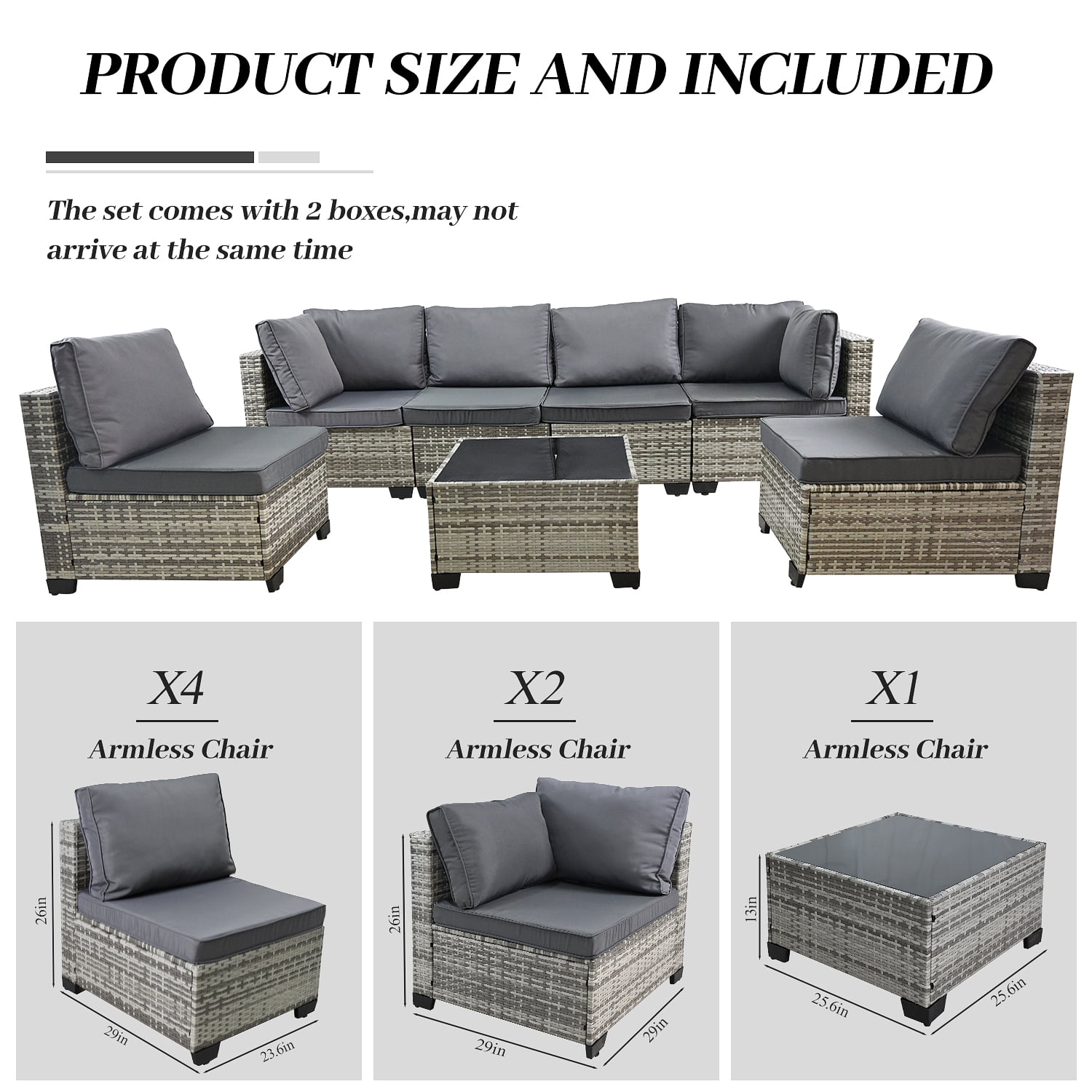 AstrPthylx 7-Piece Patio Sectional Set with Coffee Table, All-Weather Outdoor PE Rattan L-Shaped Sofa & Cushions for Garden, Backyard (Dark Gray)