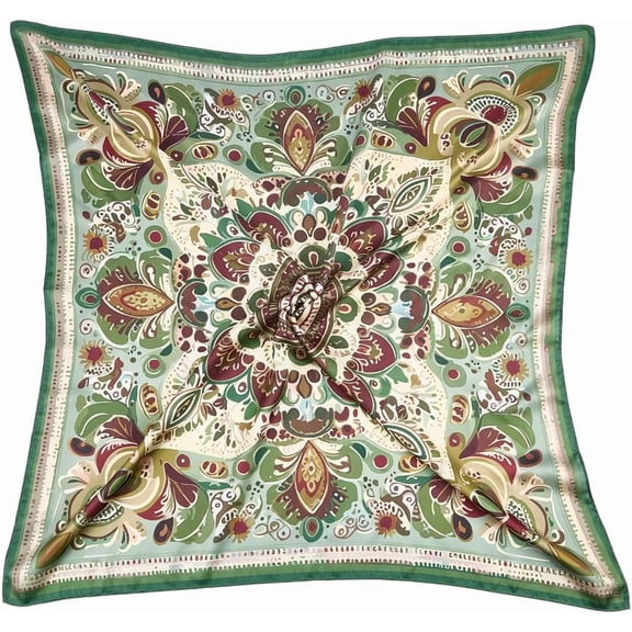 Women Head Hair Scarf Satin 27.5 Inch Vintage Flower Square Printed Feeling Fashion Floral Silk Like Headscarf Bandana Wrapping Sleeping at Night
