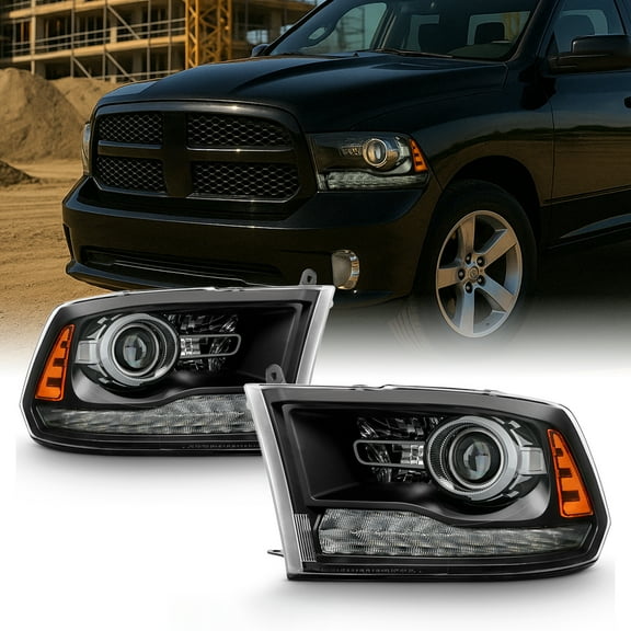 AKKON - For 2013-2018 RAM 1500 2500 3500 OE Replacement Black LED Projector Headlights Left Right Pair Set