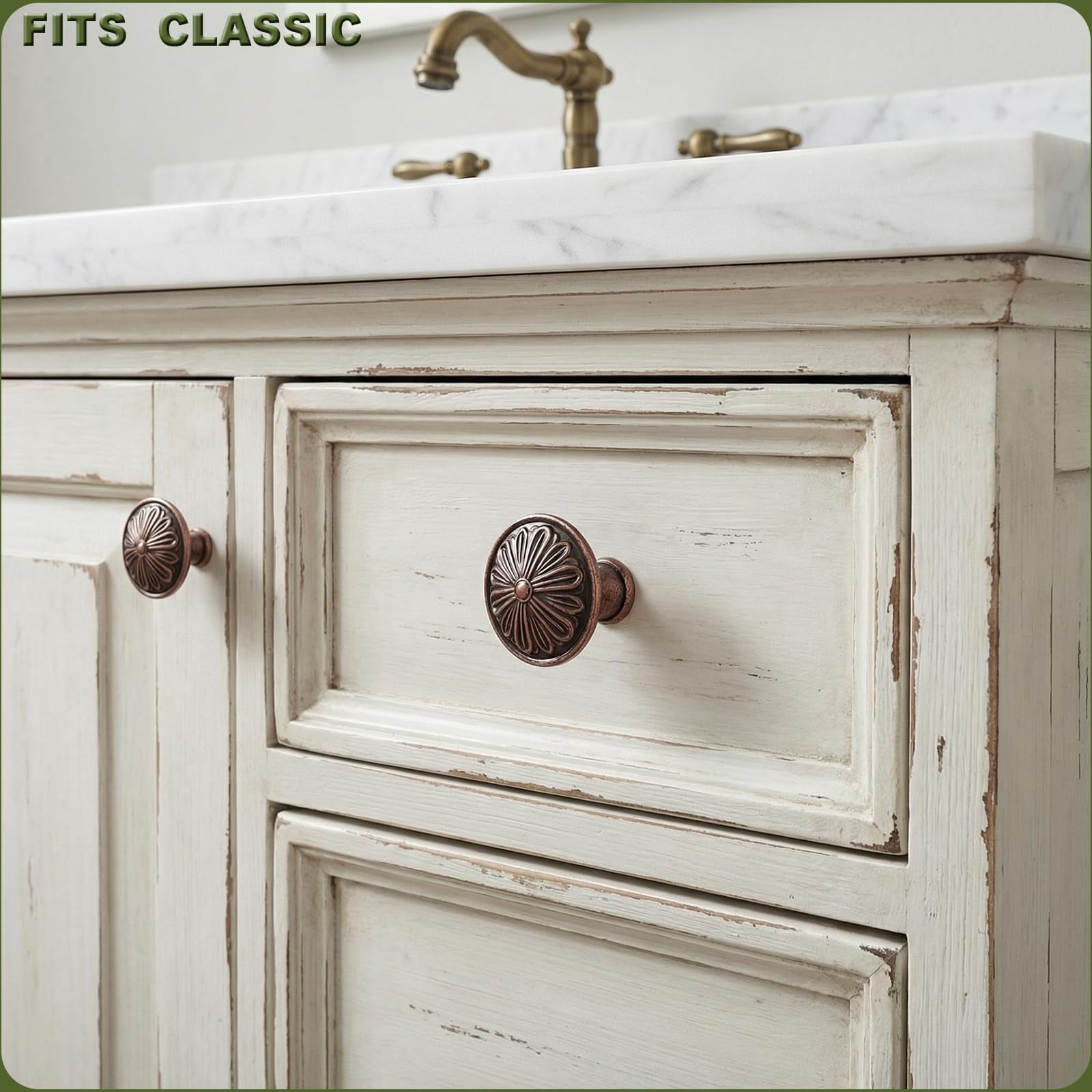 Antique Brass Cabinet Knobs Handles 10 Pack,Solid Zinc Alloy 1.4"Dia Round,Vintage Brass Kitchen Cabinet Handles for Cabinets and Drawers,Drawer Knobs Pulls Vintage Dresser Knobs Closet Door Knobs
