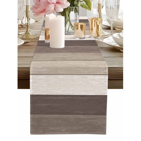Table Runner Khaki Wood Grain Table Runners Rustic Ombre Wooden Stripes Cotton Linen Dresser Scarf Kitchen Dining Table Decor for Home Dinner Party Decor 13x90 Inch