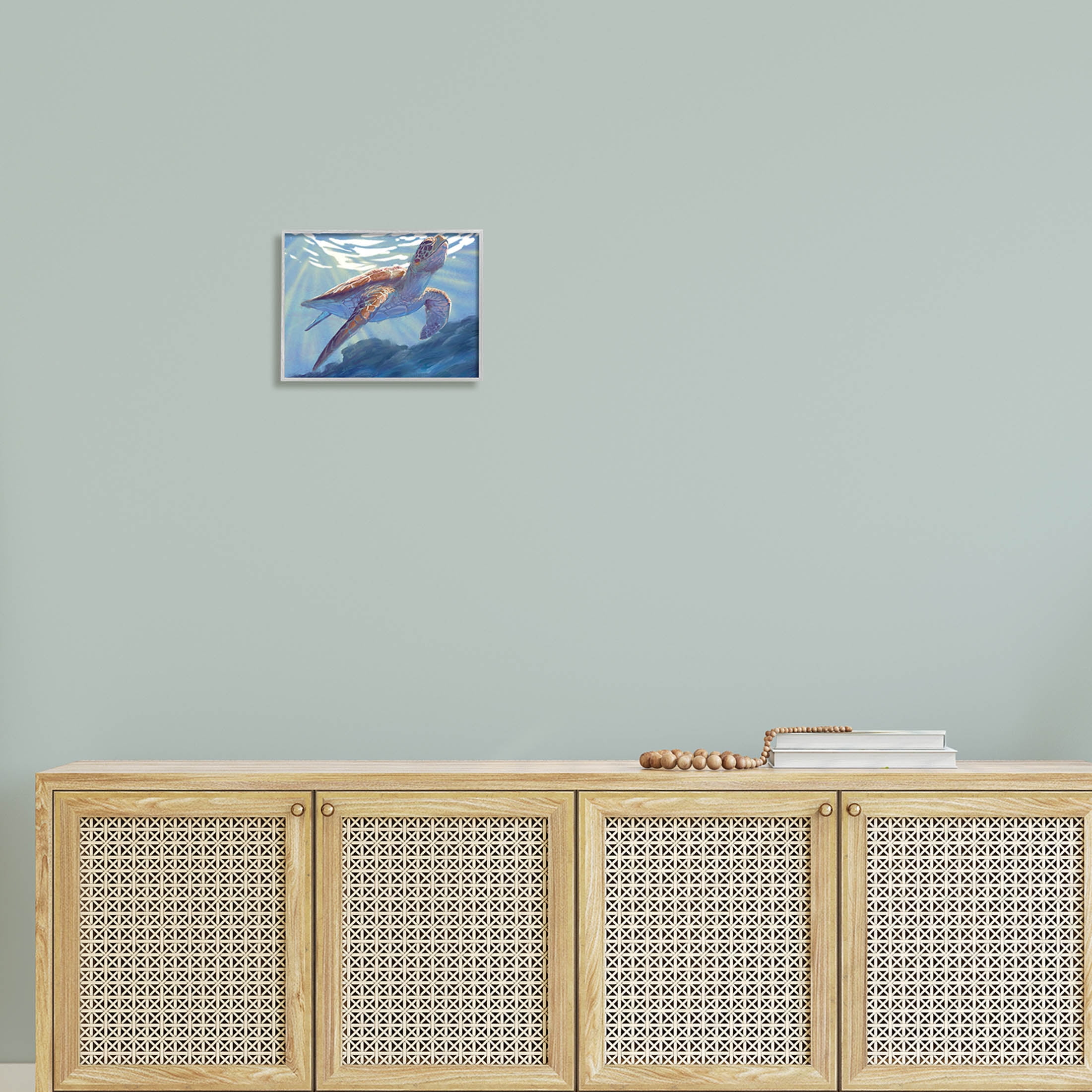 Stupell Industries Deep Ocean Sea Turtle Painting Gray Framed Art Print Wall Art, Design by Ziwei Li