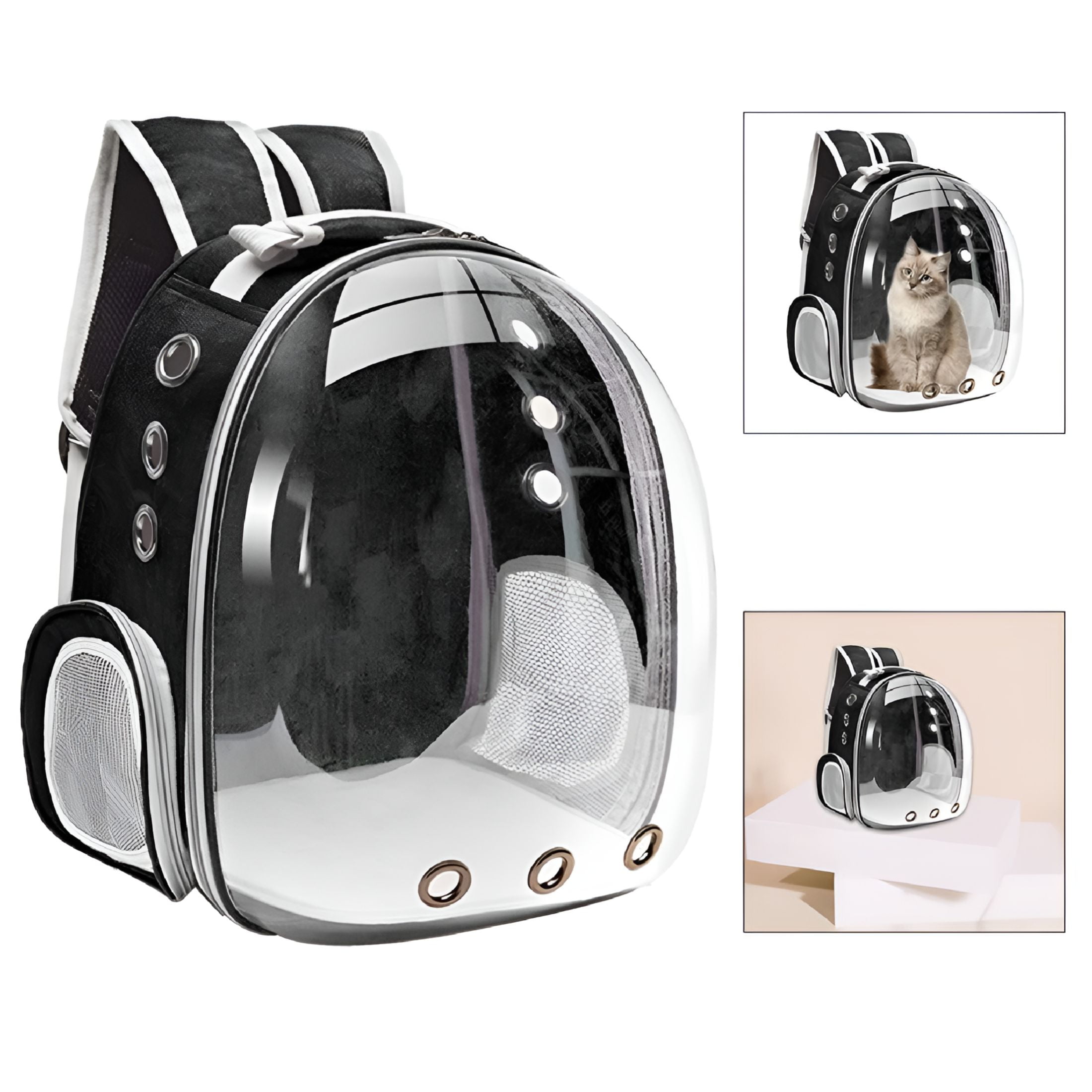 GASTROPOD Waterproof Cat Backpack Carrier, Bubble Carry Bag, Portable Ventilated Black