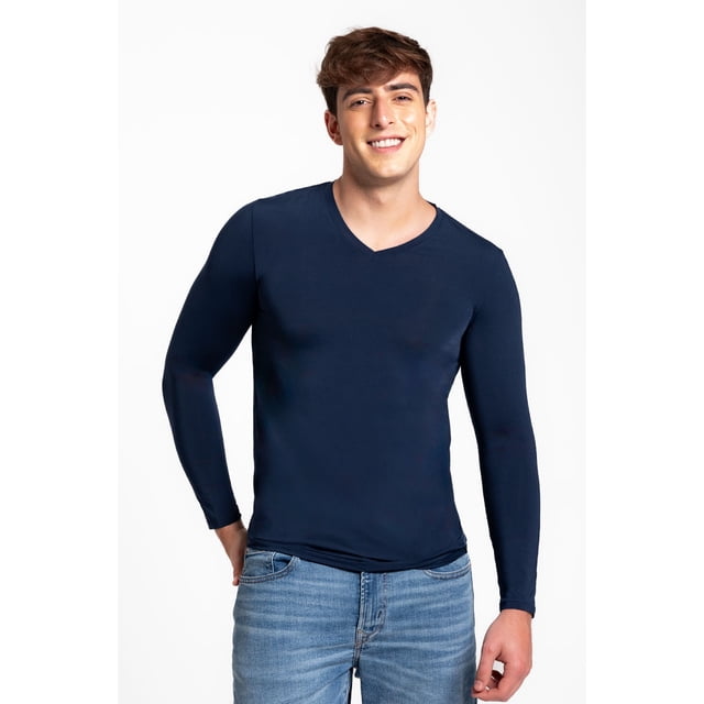 Camiseta Cuello V Manga Larga Microfibra (4137) azul L Diane & Geordi Colombia 4137