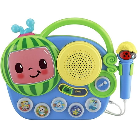 EKids Cocomelon Toy Singalong Boombox with Microphone for Toddlers  Built-in Music and Flashing Lights  for Fans of Cocomelon Toys and Gifts
