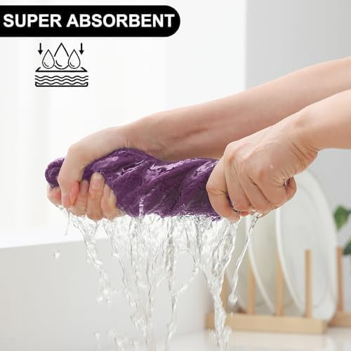 Kitchen Towels and Dishcloths Set, 12 x 12 and 13 x 28 Inches, Set of 8 100% Cotton Waffle Weave Kitchen Towels, Super Soft and Absorbent Dish Cloths, Purple