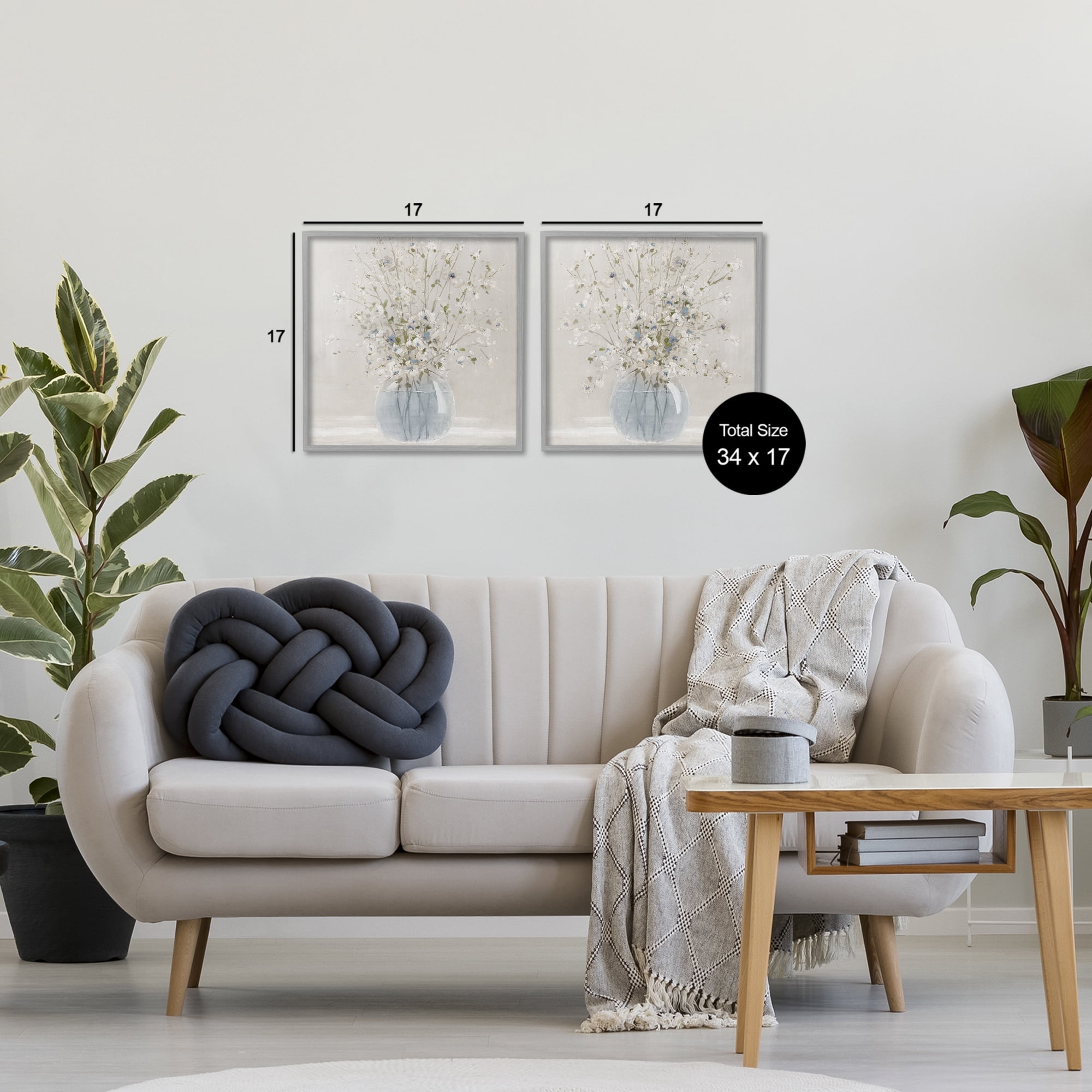 Stupell Industries Delicate Glass Vase Bouquet 2 Piece Gray Framed Giclee Art Set, design by Carol Robinson