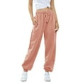 thumbnail image 2 of Fiaer Women's Sweatpants Baggy Plus Size Pants High Waisted Casual Solid Color Trendy Lace up Trendy Trousers Comfort Jogger with Pocket Orange XL, 2 of 6