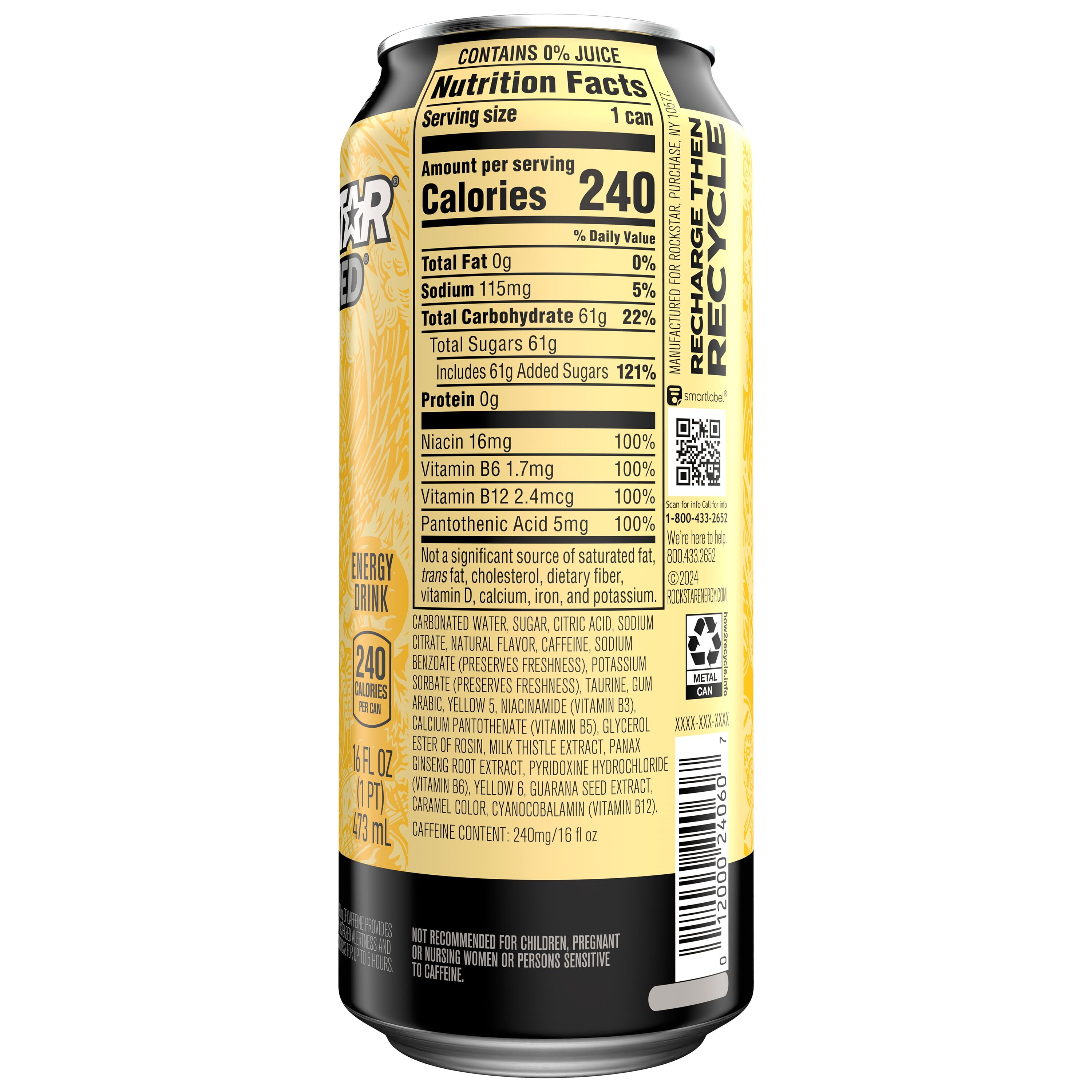 Rockstar Punched Pineapple Energy Drink 16 fl oz, 12 Pack Cans