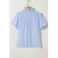 thumbnail image 5 of Women's Beau Blue Striped Ruffle Short Bubble Sleeve Shirt for Summer | [ZhiHiMeRi] | (US 12-14)L, 5 of 11