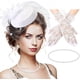 thumbnail image 1 of Conjunto de sombrero blanco para fiesta de té para mujer: tocado Derby con velo, collar de perlas y guantes de encaje para bodas, fiestas y ceremonias., 1 of 7
