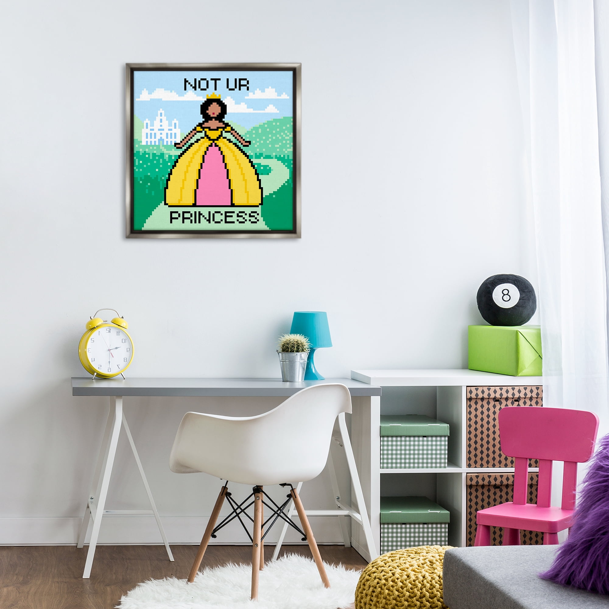 Stupell Industries Not Ur Princess Pixel Style People Painting Gray Floater Framed Canvas Art Print Wall Art, 25 x 25