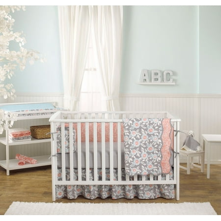 balboa baby 4 piece baby girl crib bedding set  grey and
