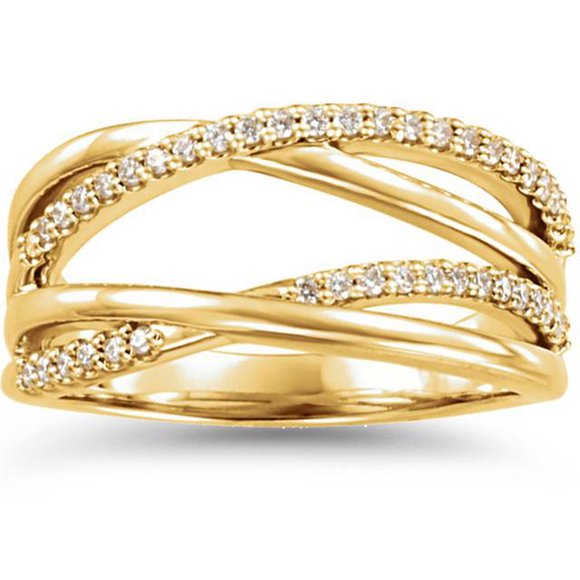 Bague Main Droite Croisée en Diamants 1/4 Ct en Or Jaune 14 K