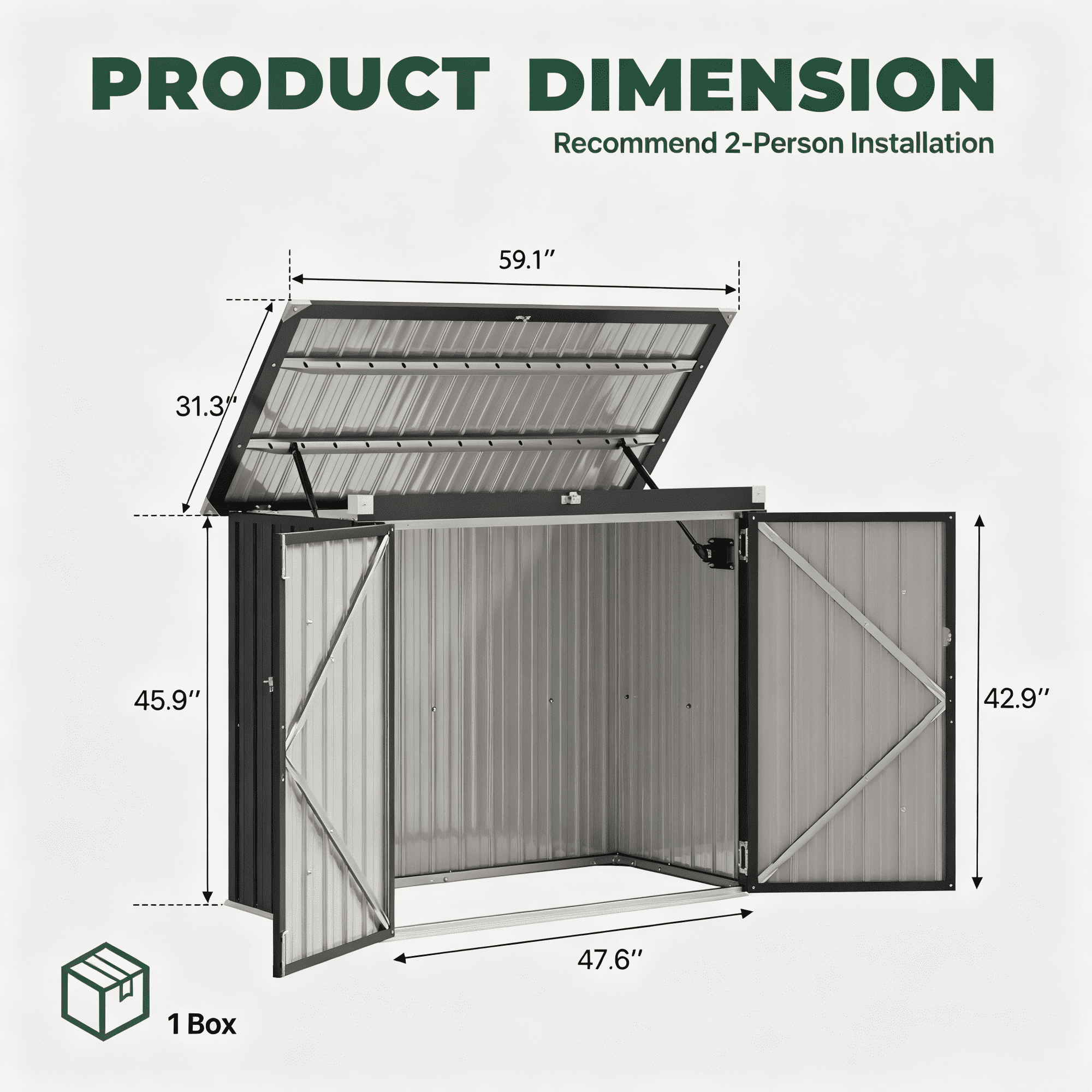 Clouddwell 3 x 5 FT Trash Can Storage 79 Cu Ft, Storage Shed Outdoor Metal Garbage Can Shed with Lockable Doors and Easy Lift Hinges, Black