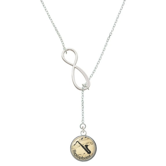 Delight Jewelry Silvertone Domed Music - Saxophone Silver tone Elegant Infinity Lariat Necklace