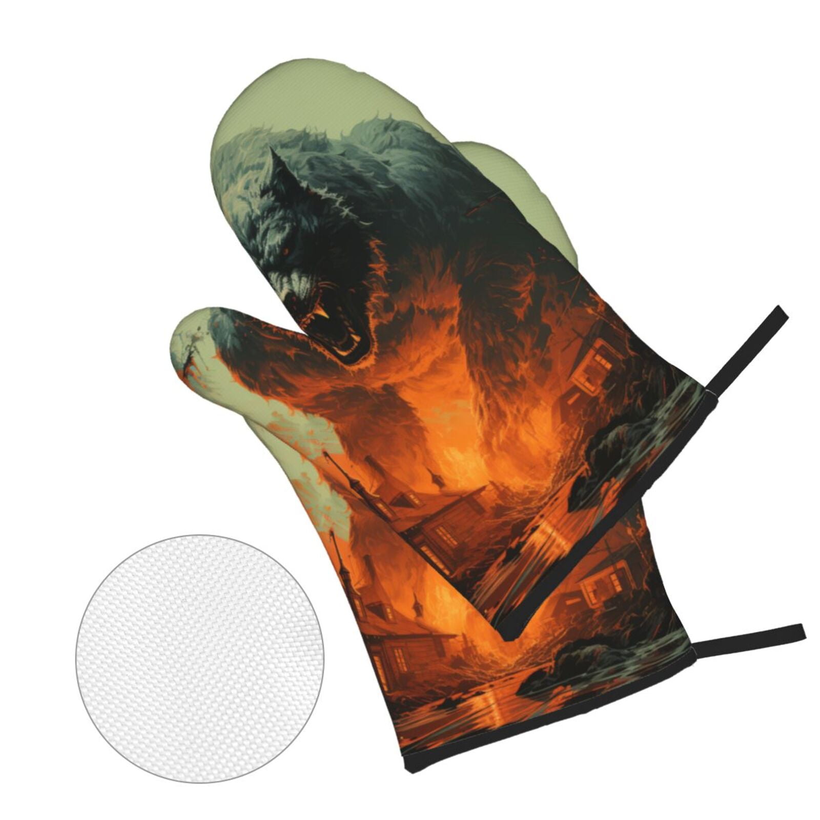 Werewolf Night Cool Art 4Pcs Oven Mitts and Pot Holders Sets Oven Kitchen Gloves Hot Pads for Cooking BBQ Baking Grilling