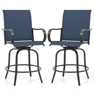 Outdoor Swivel Bar Stool Set of 2 w/Breathable Fabric and Heavy Duty Metal Frame