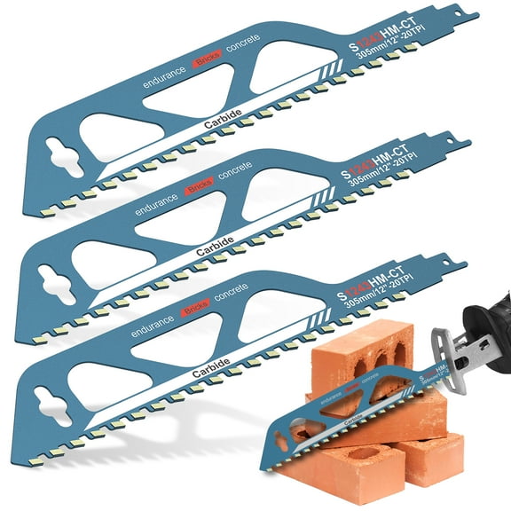 3Pcs Reciprocating Saw Blade 20TPI Hard Alloy Reciprocating Sawblade Wear Resist Cutting Blade for Metal Brick Concrete