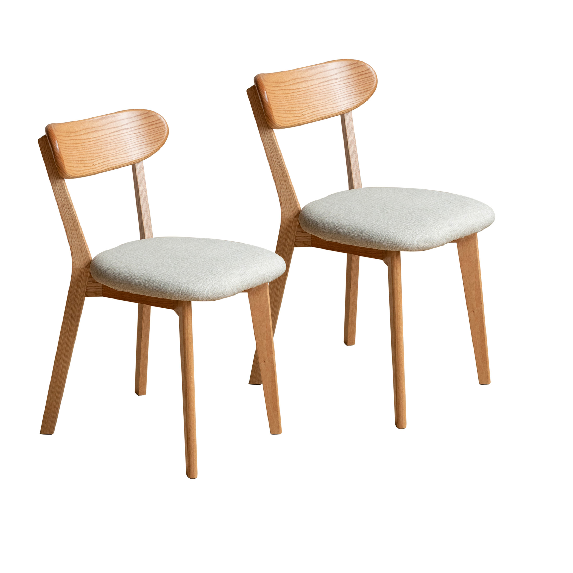 Set of 2 Upholstered Dining Chairs, Solid FAS Grade North American Oak, 100% Natural Dirt-Free Hardwood, Comfortable Wooden Chairs for Dining Table or Living Room, Natural Oak + Pearl White