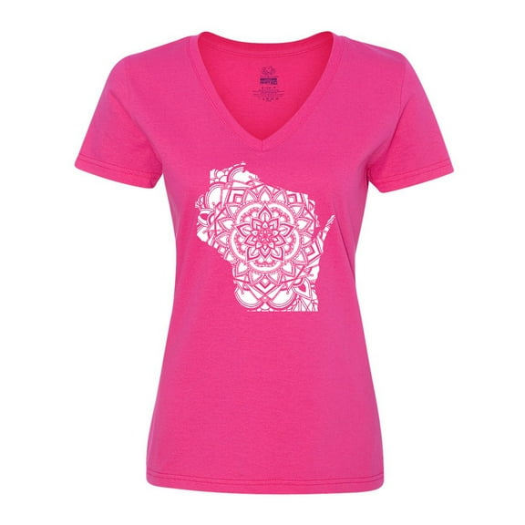 Inktastic Wisconsin Silhouette Mandala Women's V-Neck T-Shirt