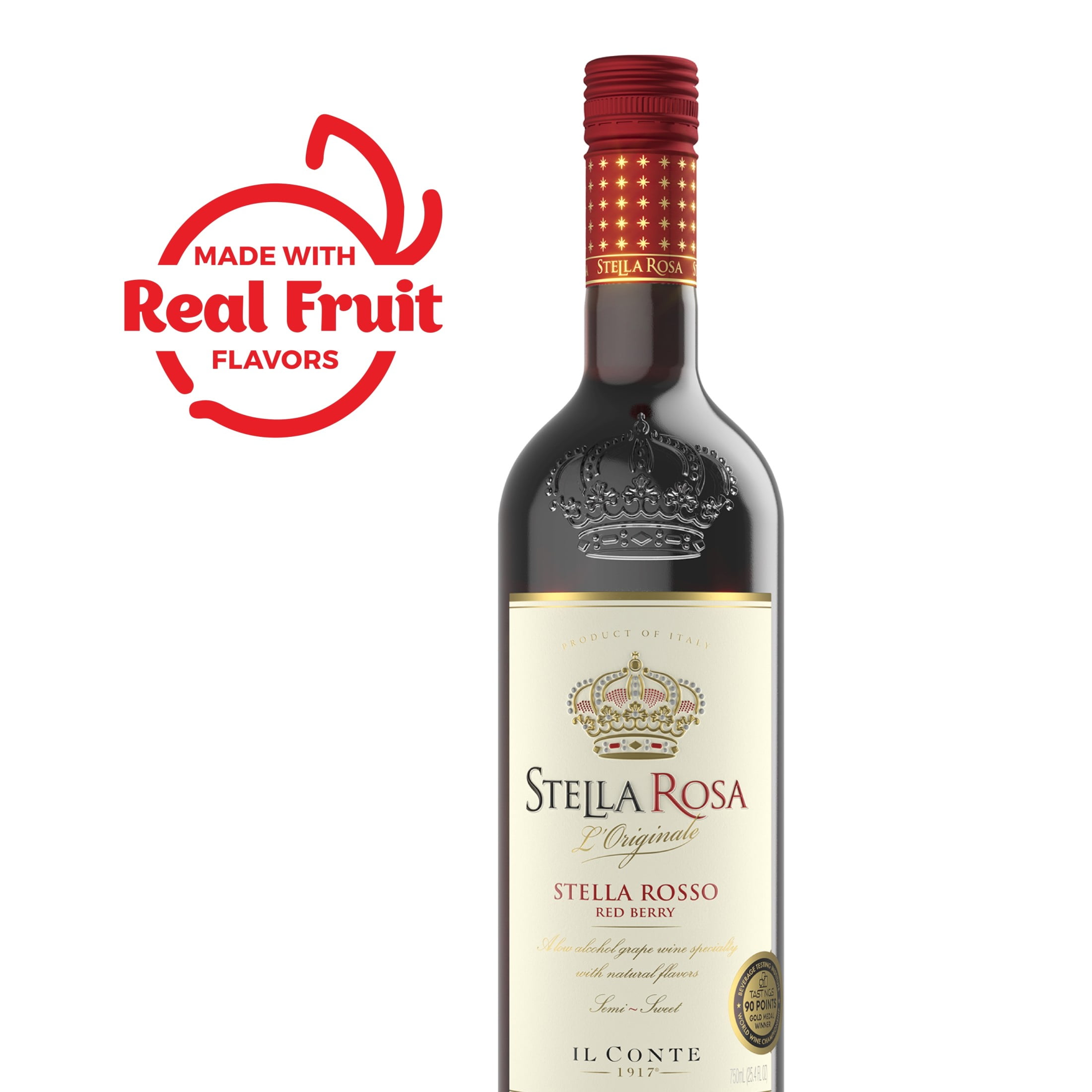 Stella Rosa Rosso Semi-Sweet Red Wine 750ml, Red Berry Flavors, 5% ABV, Piedmont Italy