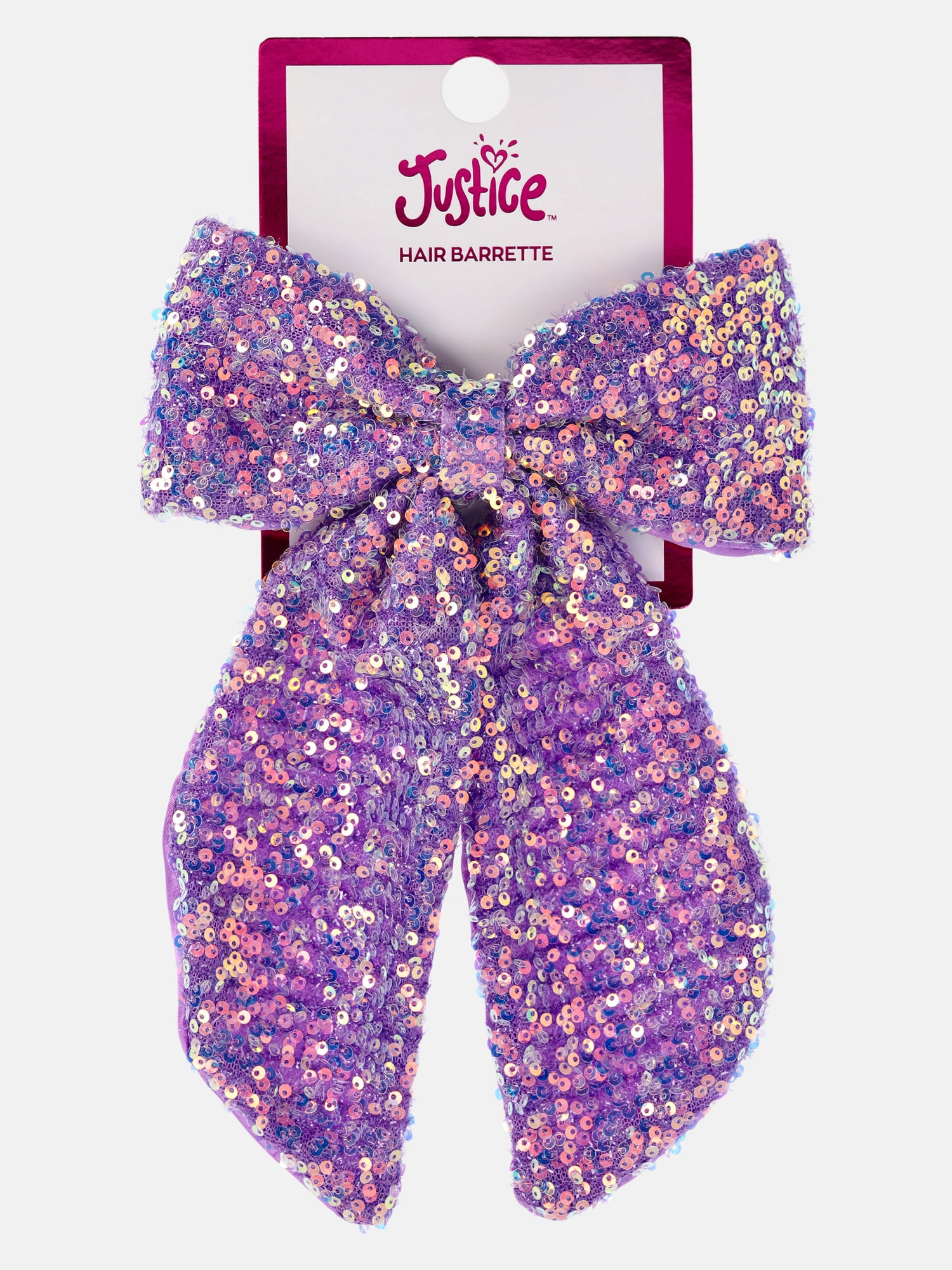 Justice Girls Sequin Bow Hair Clip Barrette, Purple