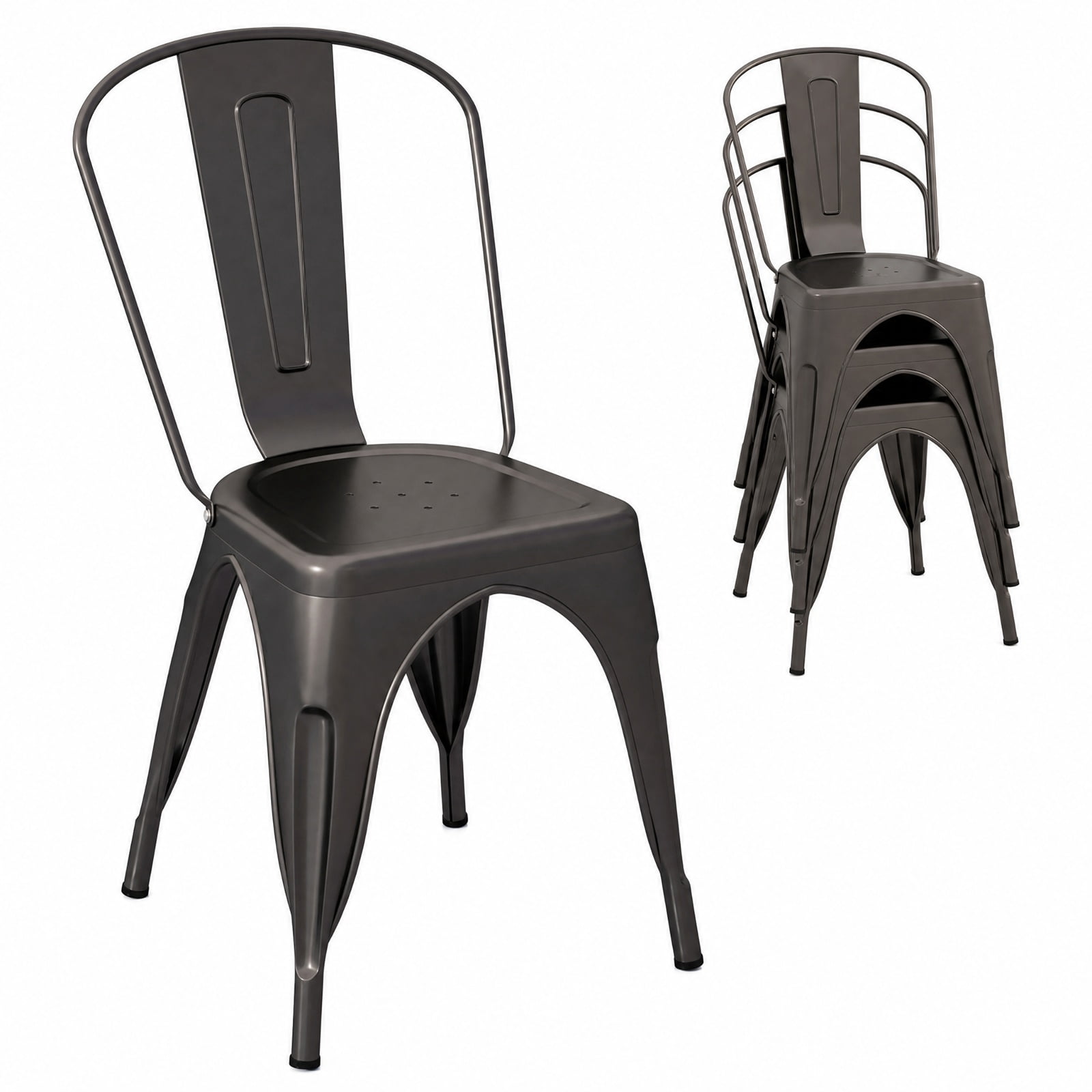 Furnibear Metal Dining Chairs Set of 4 with Removable Backrest for Dining Room Restaurant Living Room-Gun for Kitchen Dining Room Living Room, Gray