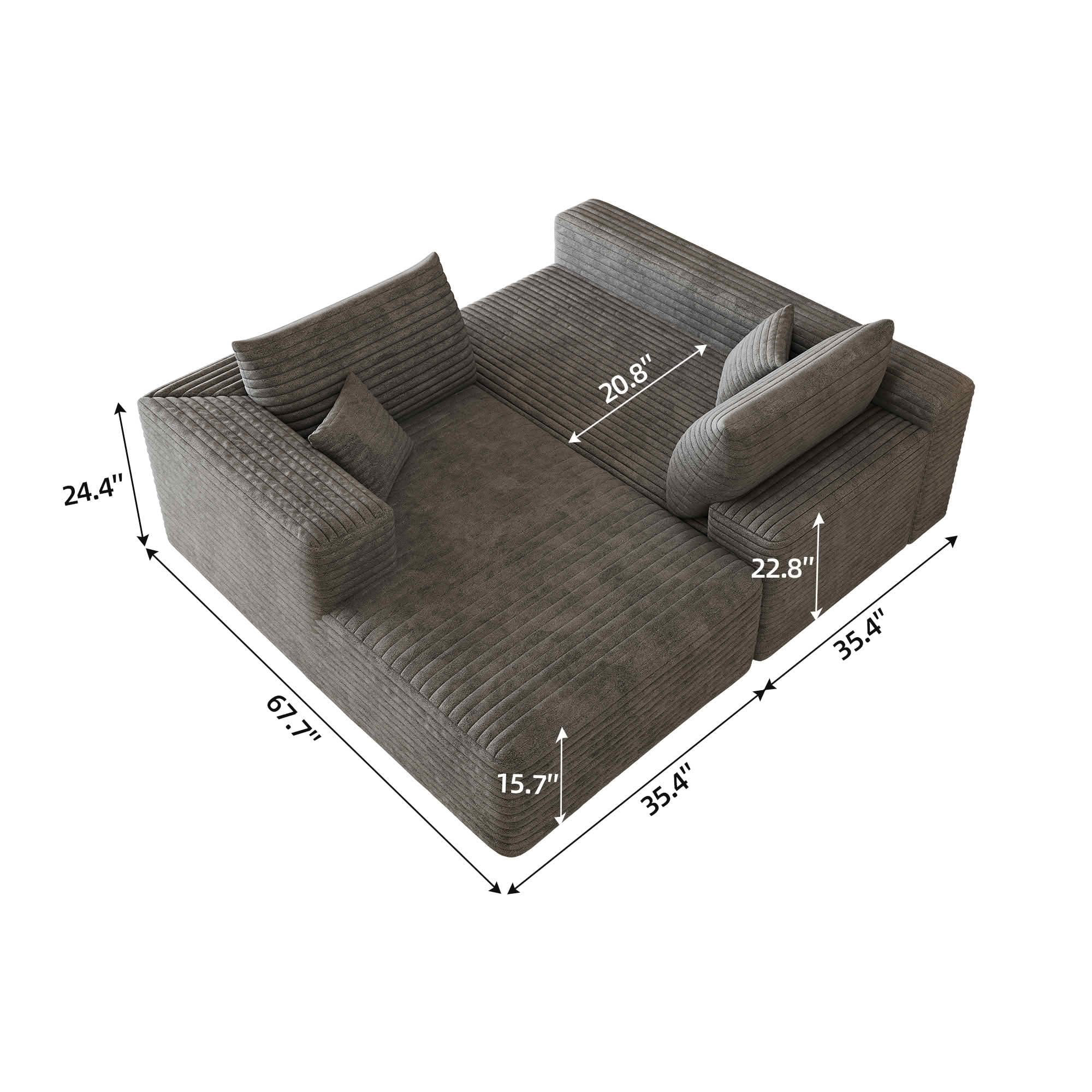 MAYEERTY 103 Inch L‑Shaped Cloud Sectional Sofa, Modern Minimalist Deep‑Seat Corner Couch, Plush Corduroy Upholstered Reversible Sofa, No‑Assembly Required for Living Room Apartment