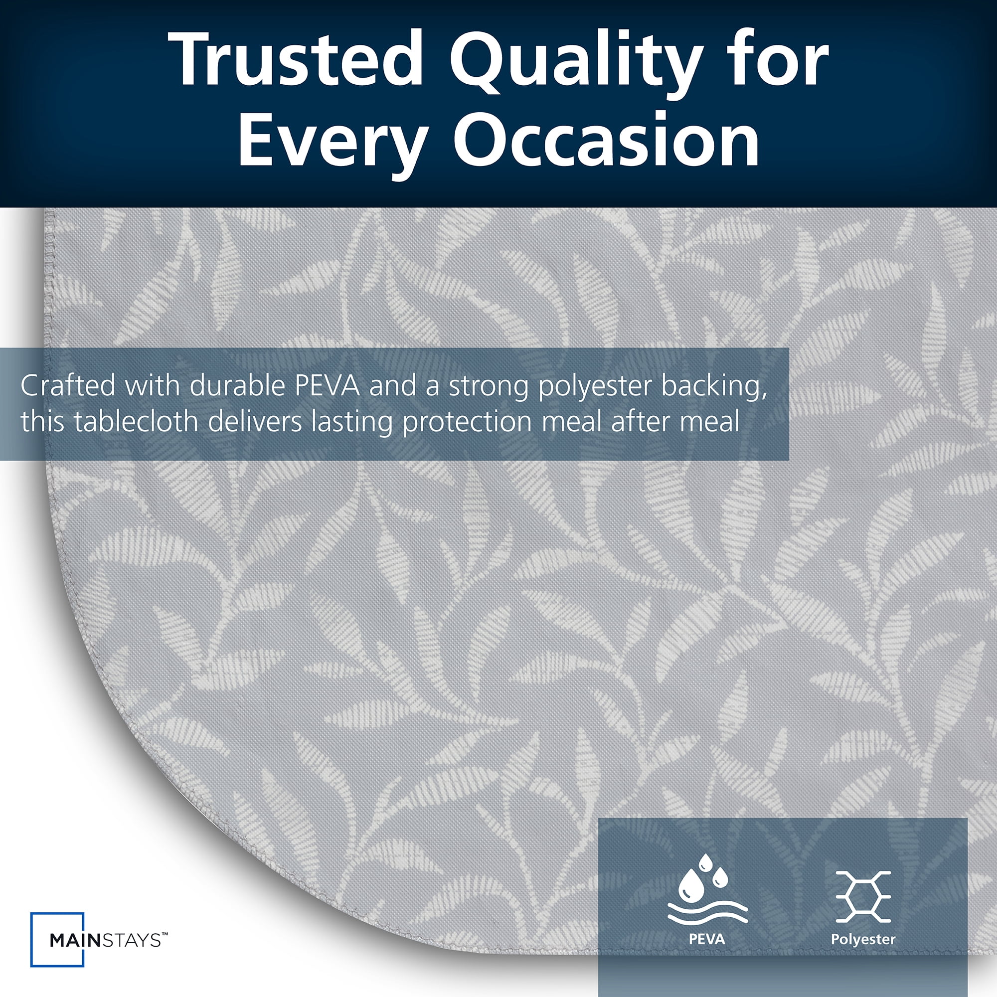 Mainstays PEVA Everyday Indoor/Outdoor Reusable Tablecloth, 60" x 102", Grey Leaf