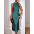 thumbnail image 4 of Teal Blue Sleeveless High Neck Maxi Dress With Fishtail Hem And Side Slit, 4 of 7