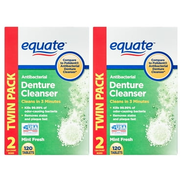 Equate Mint Fresh Antibacterial Denture Cleanser Tablets Twin Pack, 120 count, 2 pack