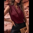 thumbnail image 4 of Blusa Elegante de Satén Cruzada con Cuello en V y Sin Mangas para Mujer Vino Tinto M, 4 of 8