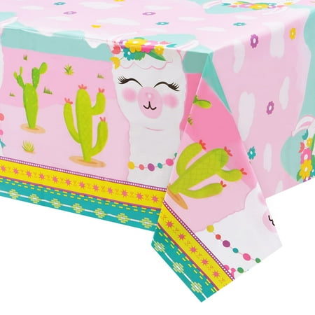 

WERNNSAI Llama Table Cover - 2 PCS 54” x 108” Party Disposable Plastic Tablecloth Alpaca Lama Party Supplies for Kid Girl Pink Picnic Birthday Party Decorations