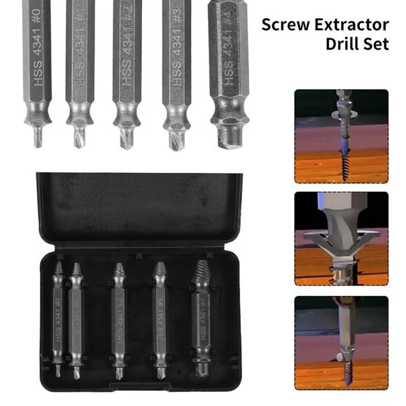 ISTAR 5Pcs Damaged Screw Extractor Remove Set Screws Bolt Extract Drill Bit Tool